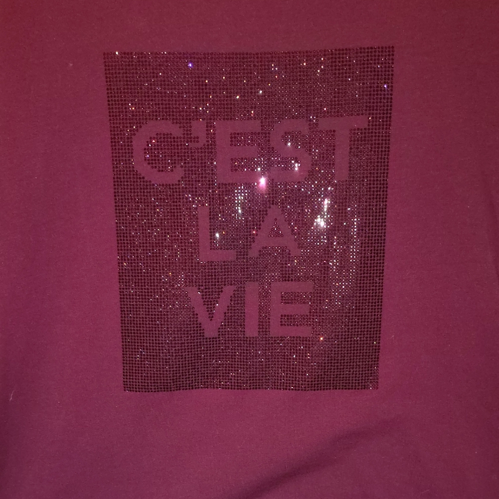 Karl Lagerfeld Maroon Graphic Short Sleeve Tee With Embroidery In Sparkle Red.